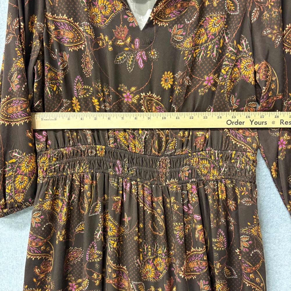 J.Jill Floral Paisley Smocked Swing Midi Dress LBrown Lenzing Ecovero Large NWT - Picture 8 of 14